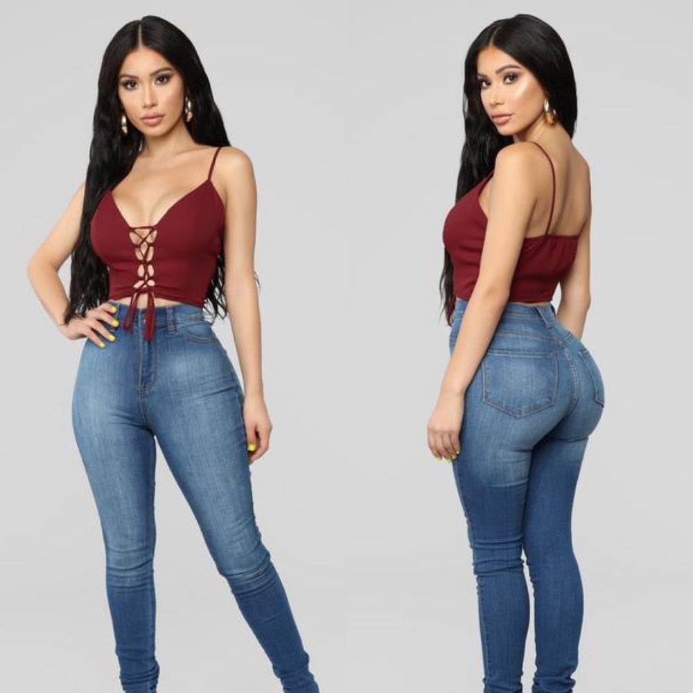 Fashion Nova | Robin Lace Up Crop Top | Wine | NWT